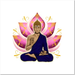 Abhaya Mudra Buddha with Pink Lotus Flower Posters and Art